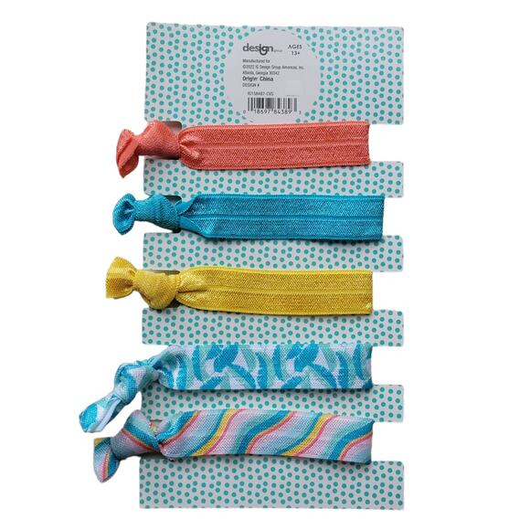 Tropical Knotted Hair Ties 10 Ct Rainbow Leaf Pink Blue Yellow Ponytail - Picture 4 of 4